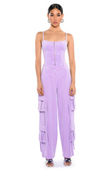 STYLIST WIDE LEG VELVET CARGO PANTS
