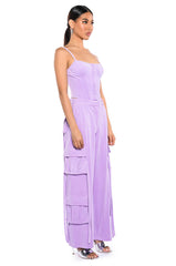 STYLIST WIDE LEG VELVET CARGO PANTS
