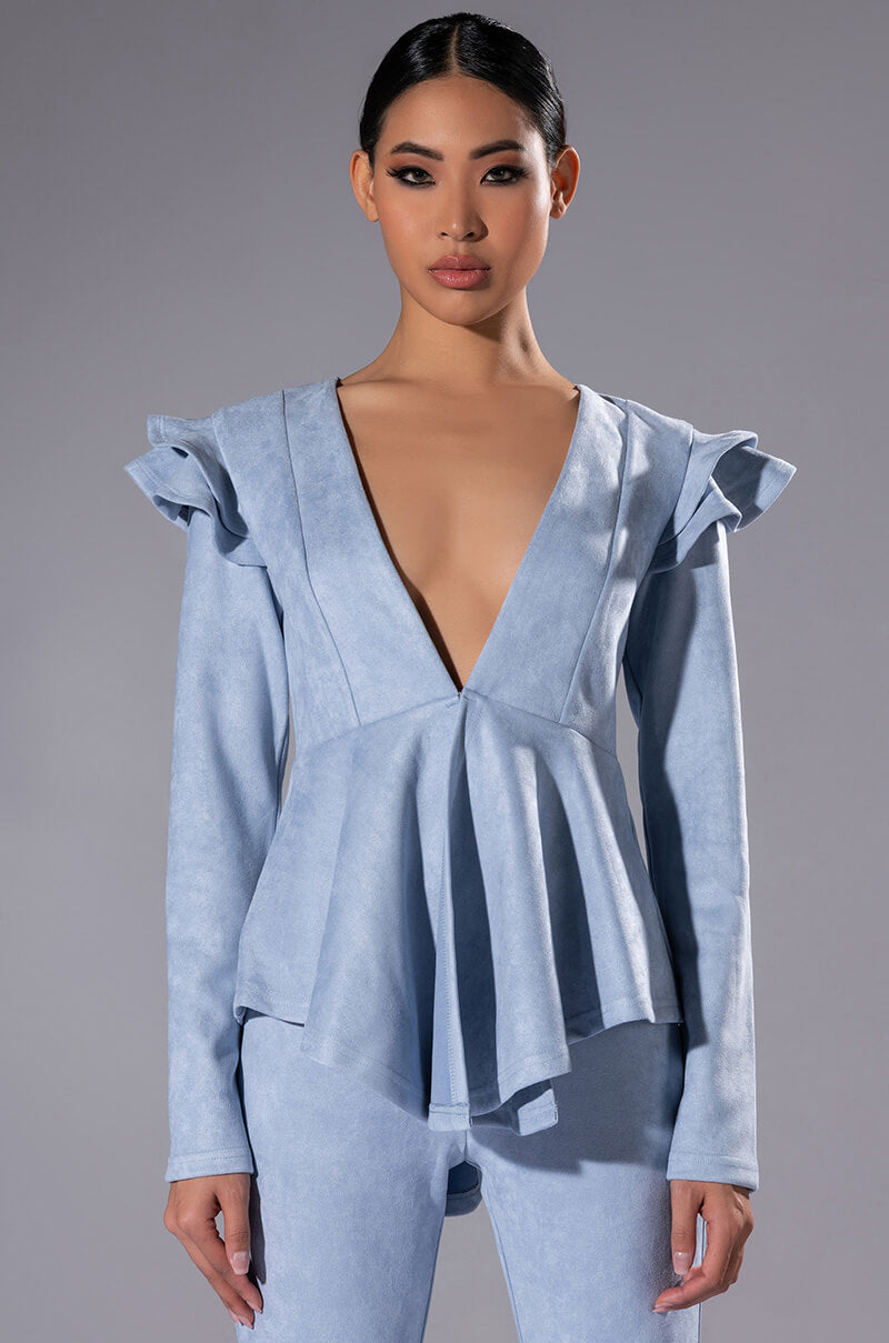 SUEDE RUFFLE BLAZER