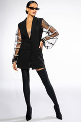 SUGAR AND SPICE MESH RHINESTONE ARM BLAZER