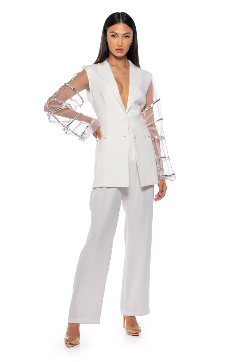 SUGAR AND SPICE MESH RHINESTONE ARM BLAZER