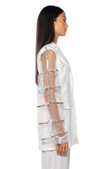 SUGAR AND SPICE MESH RHINESTONE ARM BLAZER