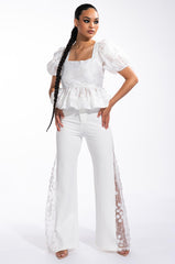 SUGAR SQUARE NECK SHORT SLEEVE PEPLUM BLOUSE