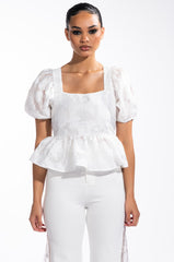 SUGAR SQUARE NECK SHORT SLEEVE PEPLUM BLOUSE