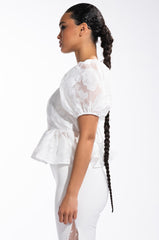 SUGAR SQUARE NECK SHORT SLEEVE PEPLUM BLOUSE