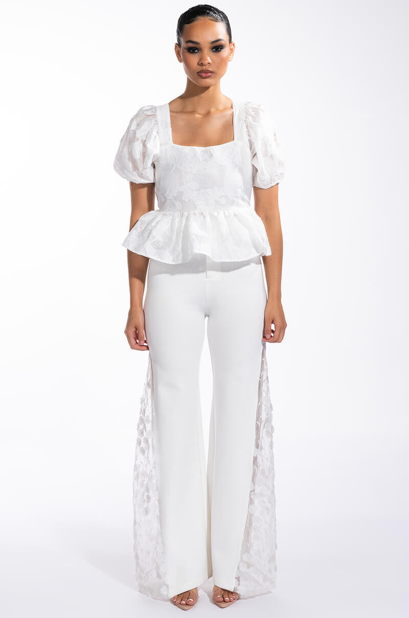 SUGAR SQUARE NECK SHORT SLEEVE PEPLUM BLOUSE