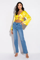 CHLOE CUTOUT LONG SLEEVE SATIN BLOUSE