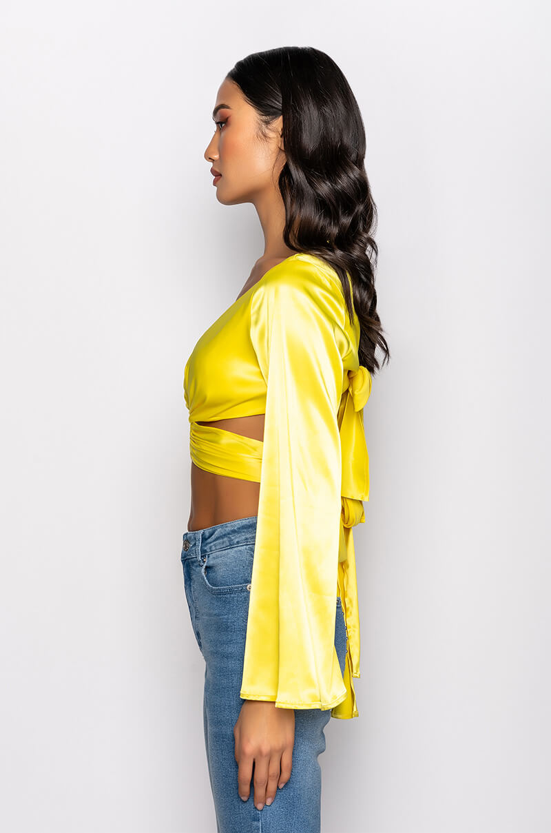 CHLOE CUTOUT LONG SLEEVE SATIN BLOUSE