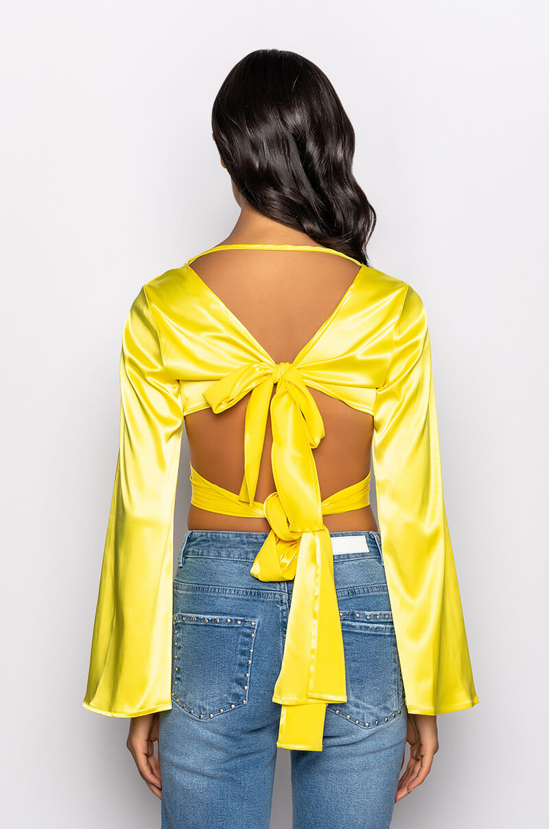 CHLOE CUTOUT LONG SLEEVE SATIN BLOUSE