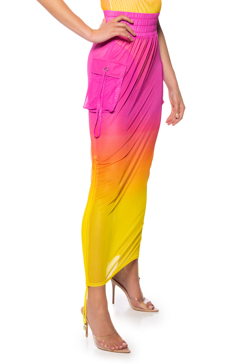 SUNRISE OMBRE MESH ADJUSTABLE MIDI SKIRT