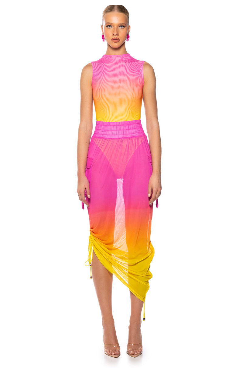 SUNRISE OMBRE MESH ADJUSTABLE MIDI SKIRT