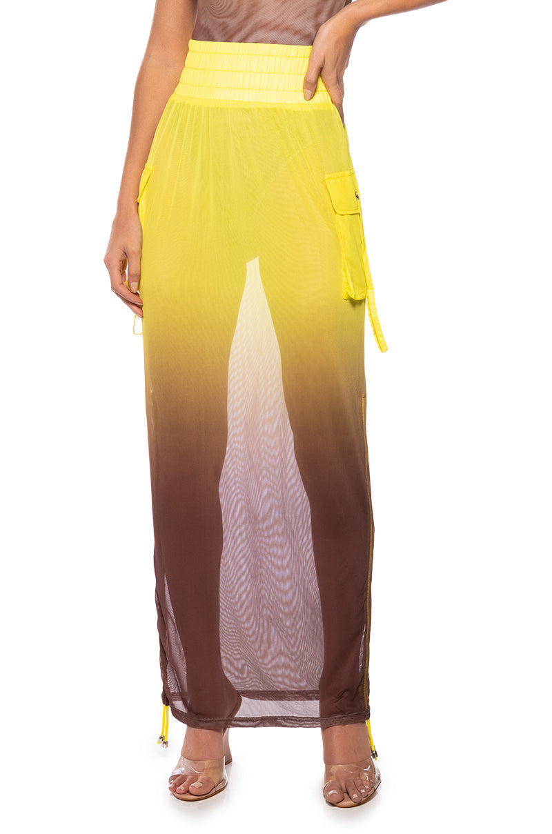 SUNSET OMBRE MESH ADJUSTABLE MIDI SKIRT