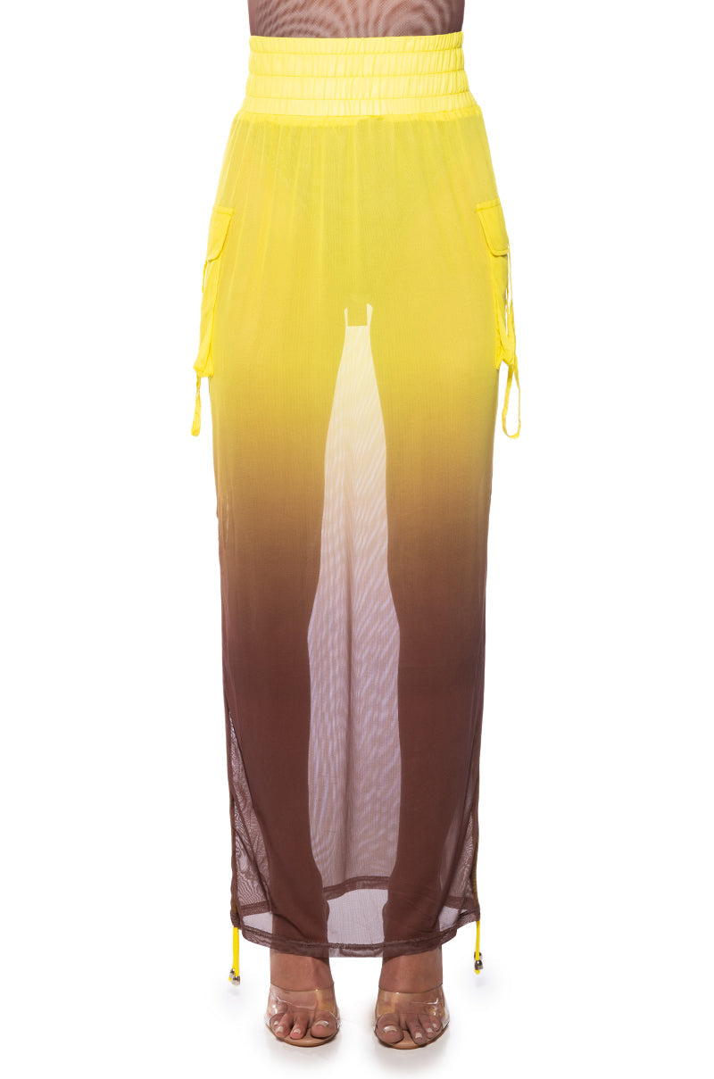SUNSET OMBRE MESH ADJUSTABLE MIDI SKIRT
