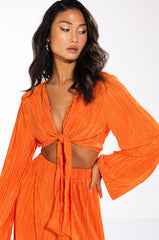 MULTI STRIPE PLISSE TIE FRONT BLOUSE