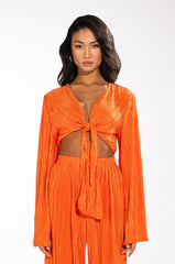 MULTI STRIPE PLISSE TIE FRONT BLOUSE