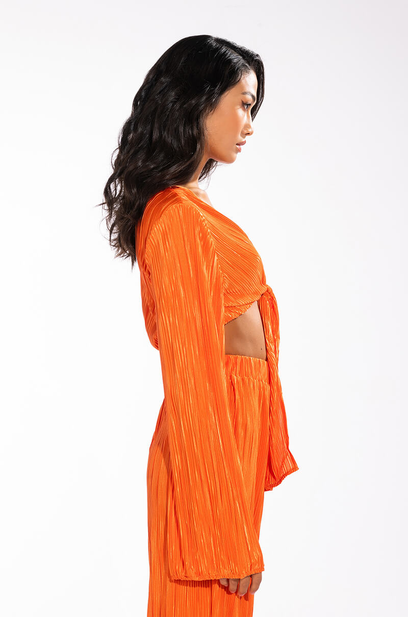 MULTI STRIPE PLISSE TIE FRONT BLOUSE