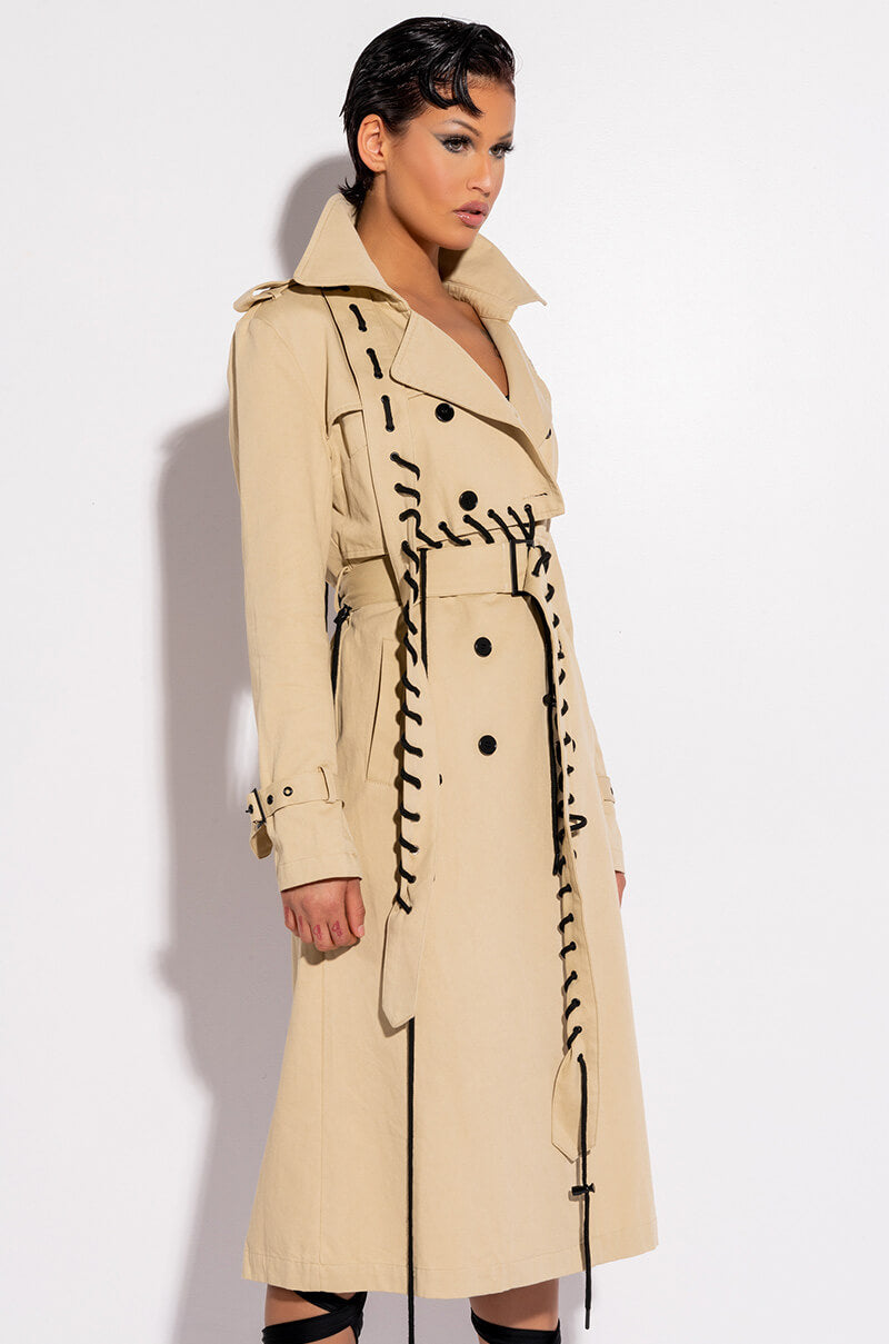 SUPER MODEL VIBES LACE UP TRENCH COAT