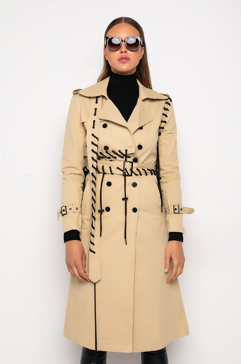 SUPER MODEL VIBES LACE UP TRENCH COAT