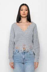 HANSEL DISTRESSED LONG SLEEVE CROPPED SWEATER