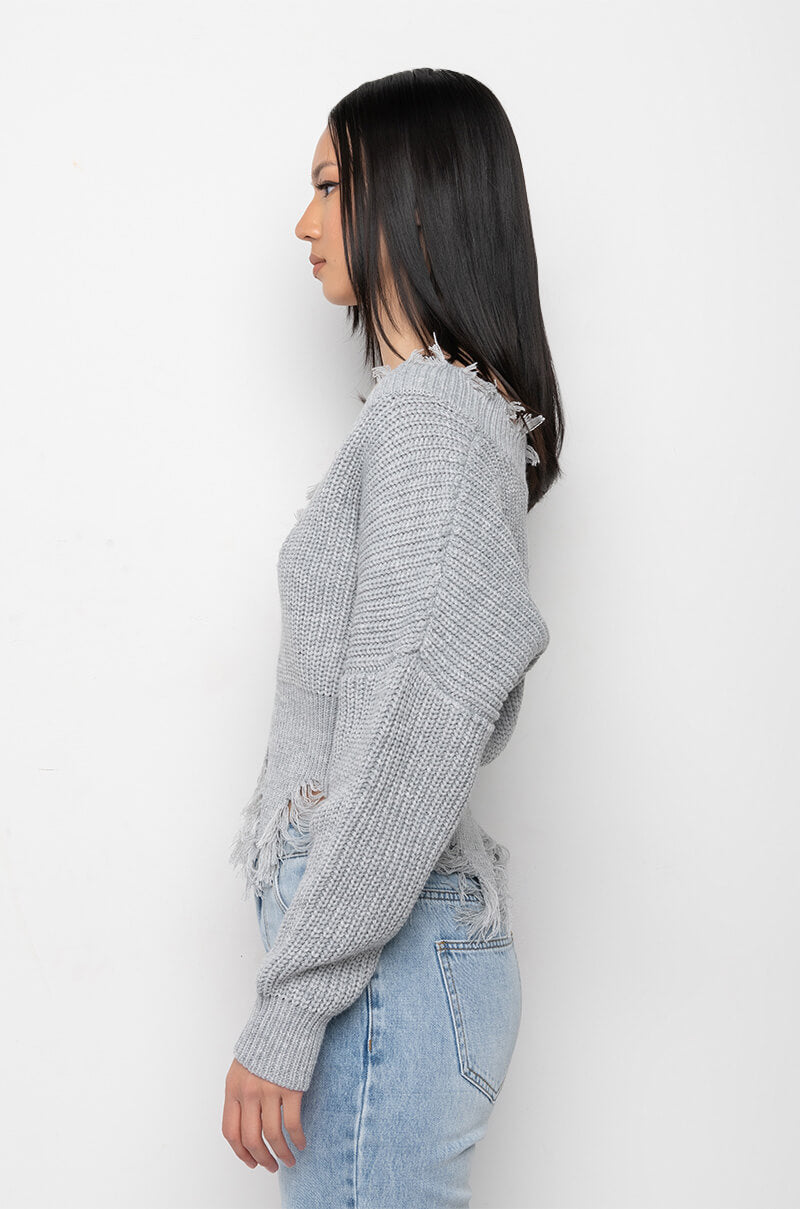 HANSEL DISTRESSED LONG SLEEVE CROPPED SWEATER
