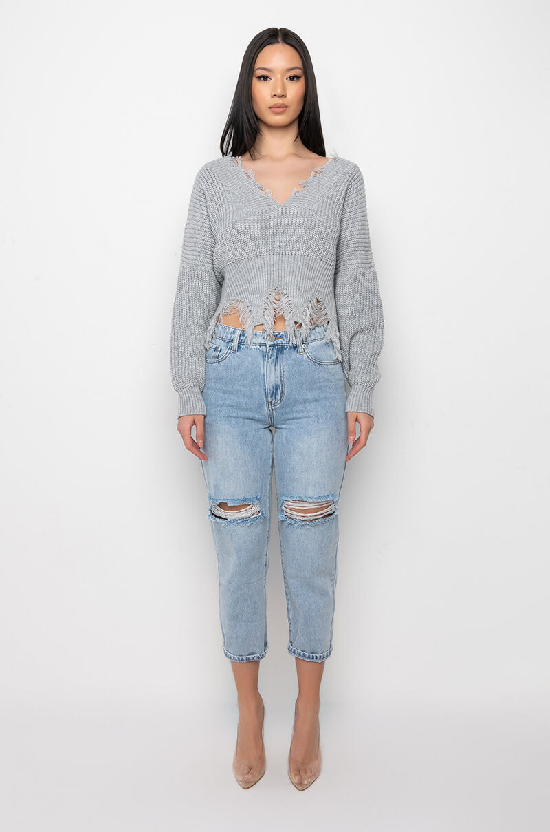 HANSEL DISTRESSED LONG SLEEVE CROPPED SWEATER