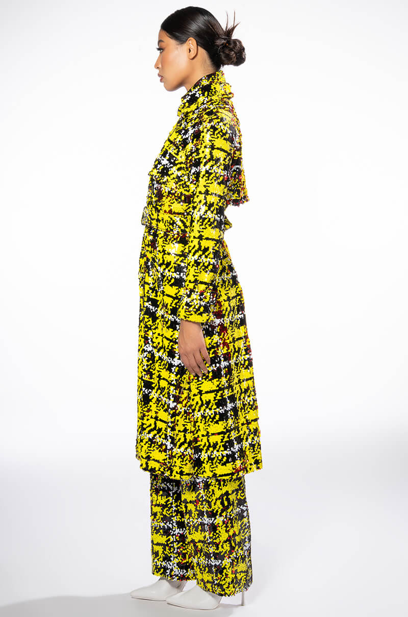 SWEET ESCAPE SEQUIN PLAID TRENCH COAT