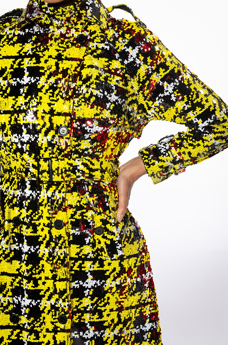 SWEET ESCAPE SEQUIN PLAID TRENCH COAT