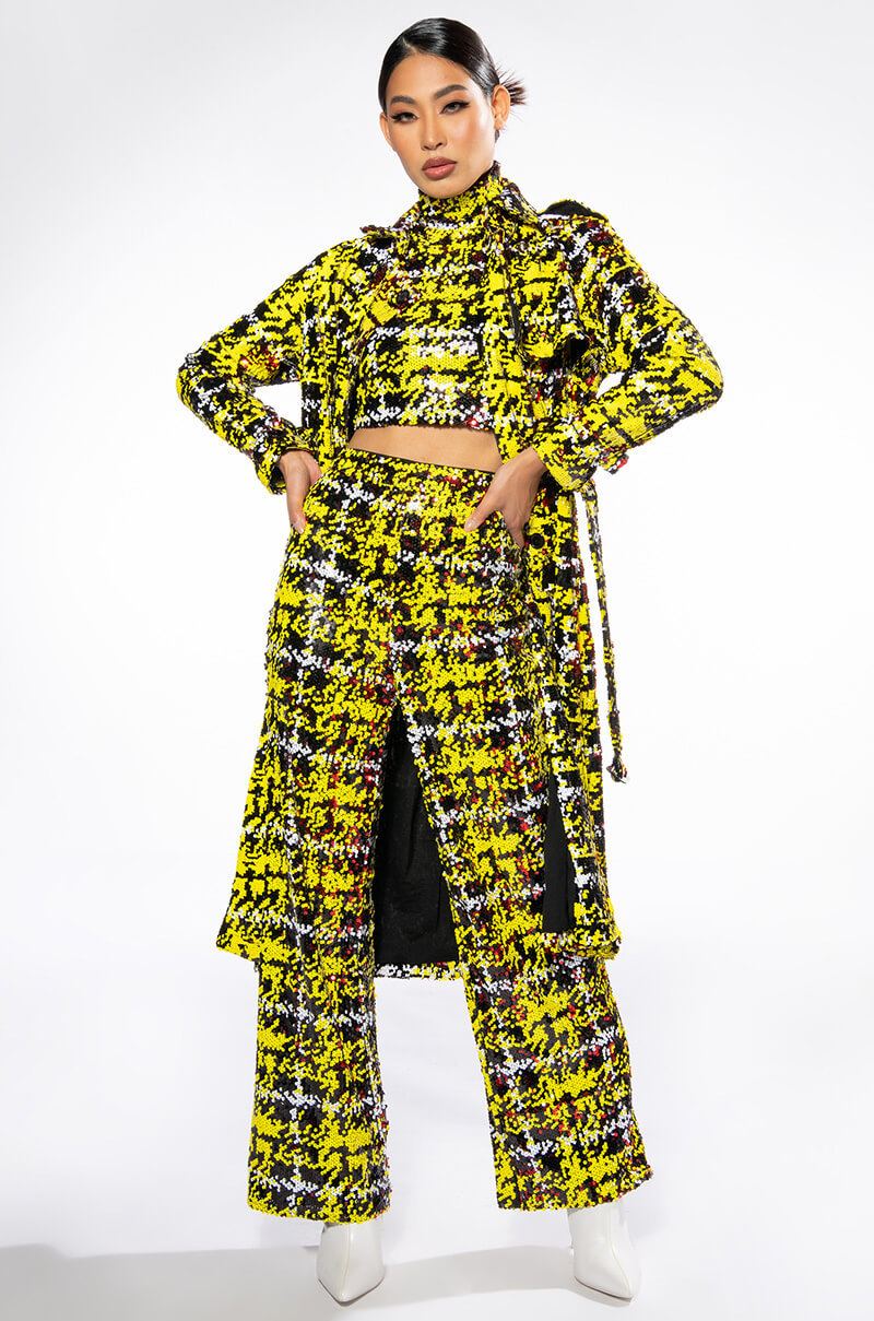 SWEET ESCAPE SEQUIN PLAID WIDE LEG PANT
