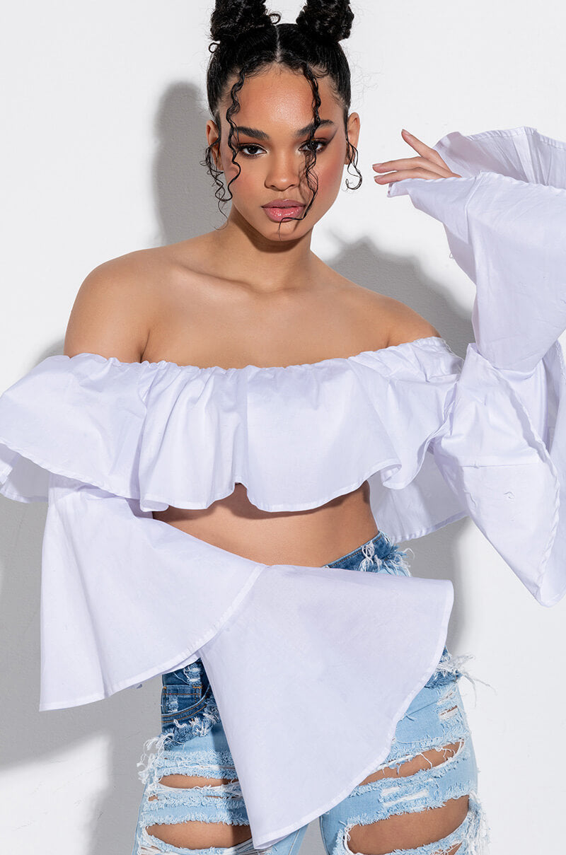 SWEET LIKE SUGAR OFF THE SHOULDER RUFFLE BLOUSE