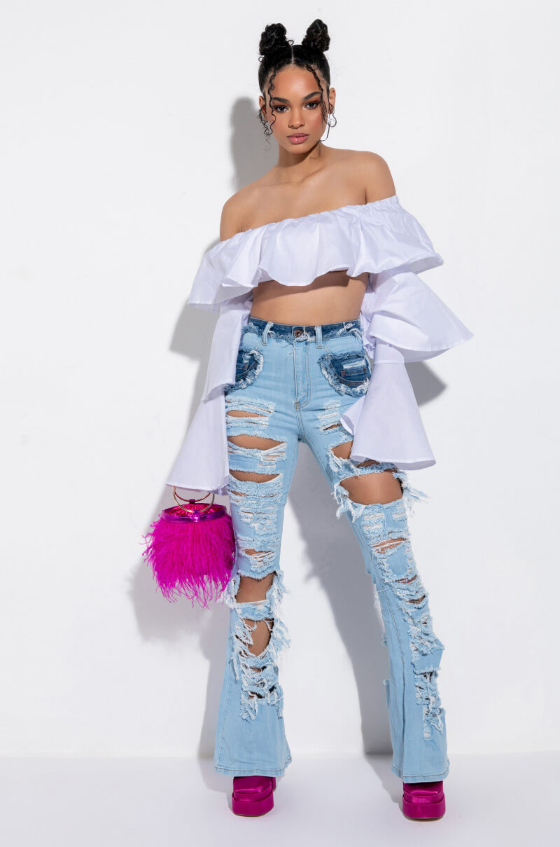 SWEET LIKE SUGAR OFF THE SHOULDER RUFFLE BLOUSE
