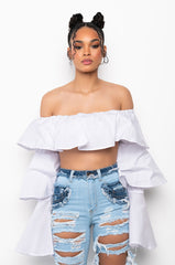 SWEET LIKE SUGAR OFF THE SHOULDER RUFFLE BLOUSE