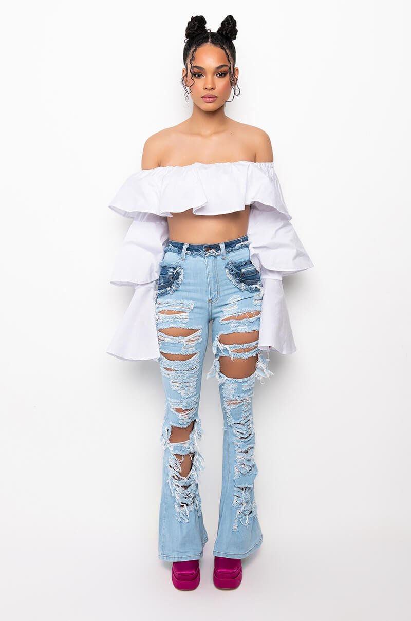 SWEET LIKE SUGAR OFF THE SHOULDER RUFFLE BLOUSE