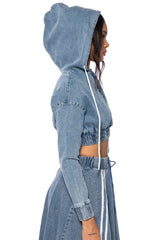 SWEET NOTHINGS STRIPED DENIM HOODED SWATSHIRT