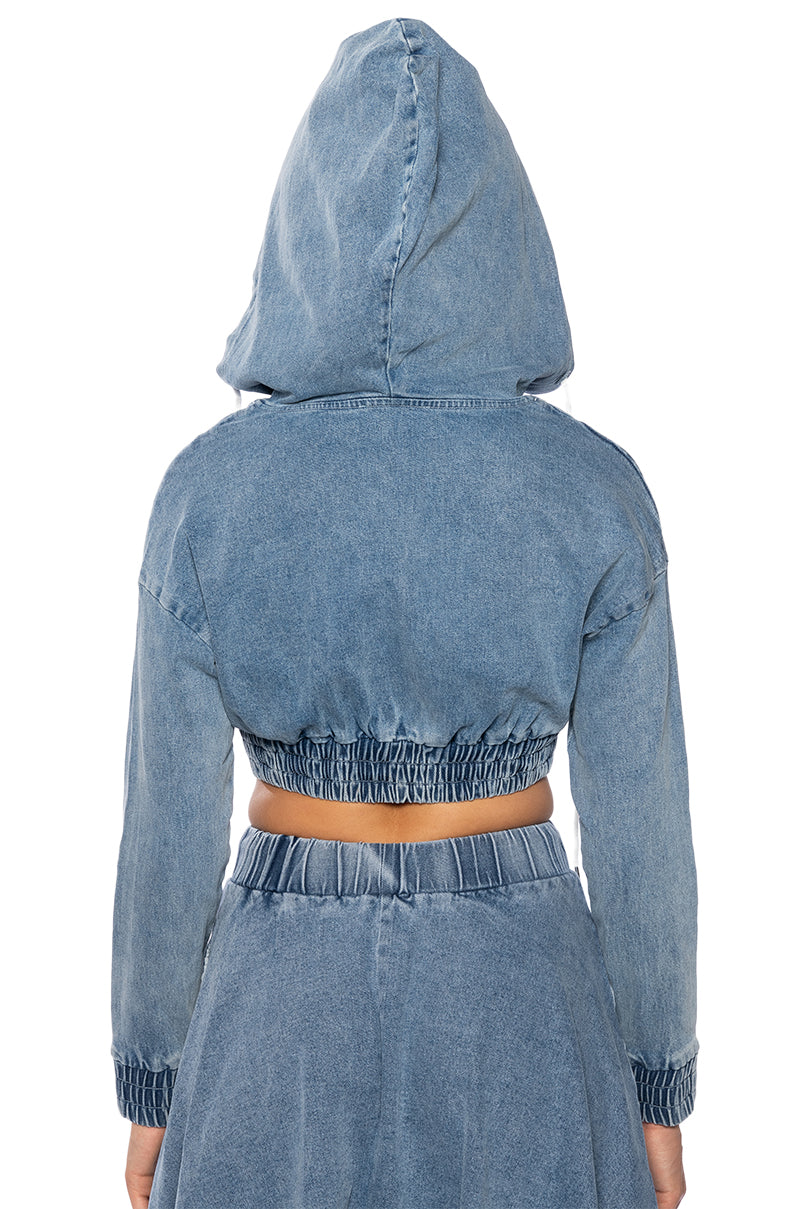 SWEET NOTHINGS STRIPED DENIM HOODED SWATSHIRT
