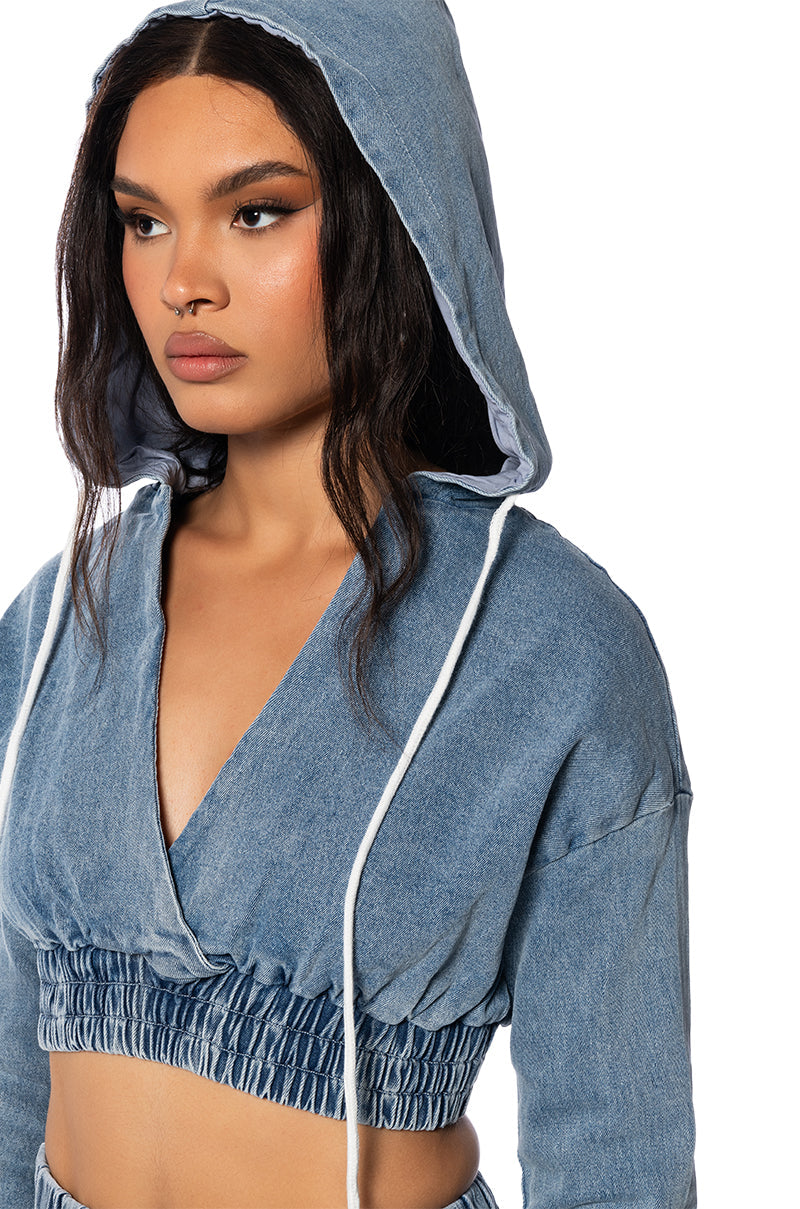 SWEET NOTHINGS STRIPED DENIM HOODED SWATSHIRT