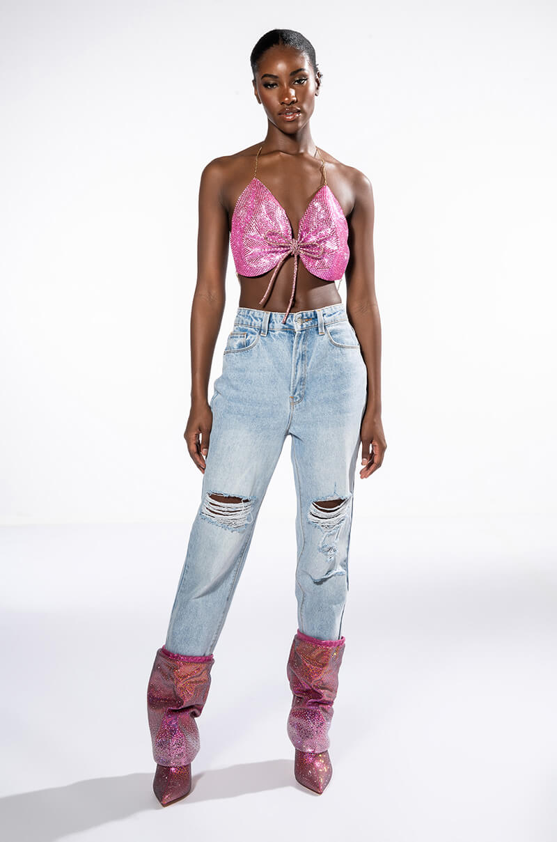 SWEET THANG SLEEVELESS EMBELLISHED CROP TOP IN PINK