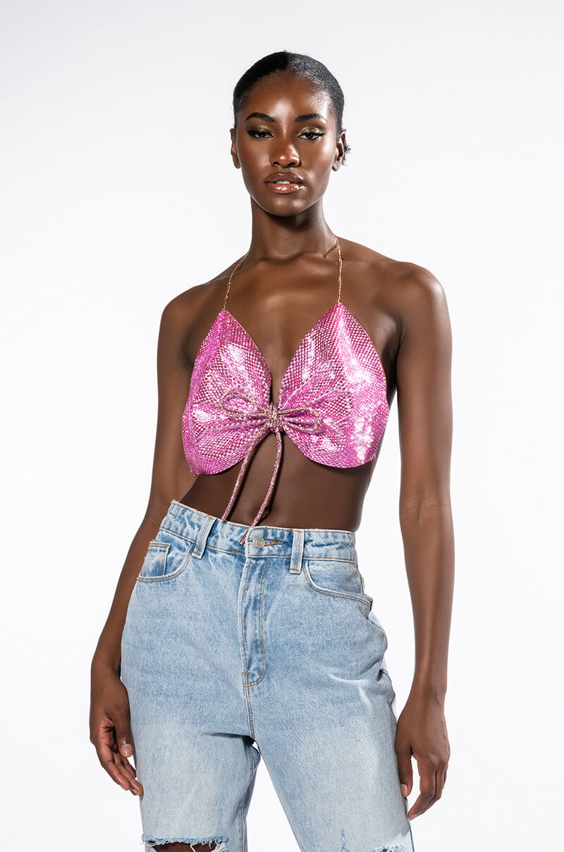 SWEET THANG SLEEVELESS EMBELLISHED CROP TOP IN PINK
