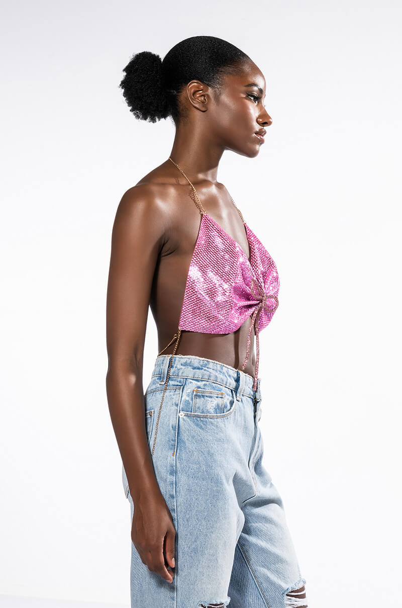 SWEET THANG SLEEVELESS EMBELLISHED CROP TOP IN PINK