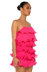 SWEETIE PLEATED RUFFLE SLEEVELESS MINI DRESS