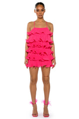 SWEETIE PLEATED RUFFLE SLEEVELESS MINI DRESS