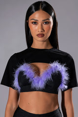 TAI FEATHER TRIM BRA AND ULTRA CROP TSHIRT SET