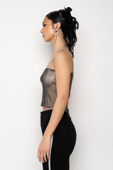 XENA RHINESTONE MESH BOW DETAIL CROPPED TANK