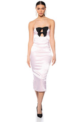 TAKE A BOW SATIN MIDI DRESS