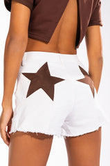 TAKE ME AWAY STAR DETAIL CUT OFF DENIM SHORT