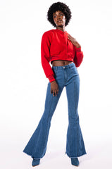 TAKE ME AWAY STAR PATCH DETAIL HIGH WAISTED FLARED JEAN