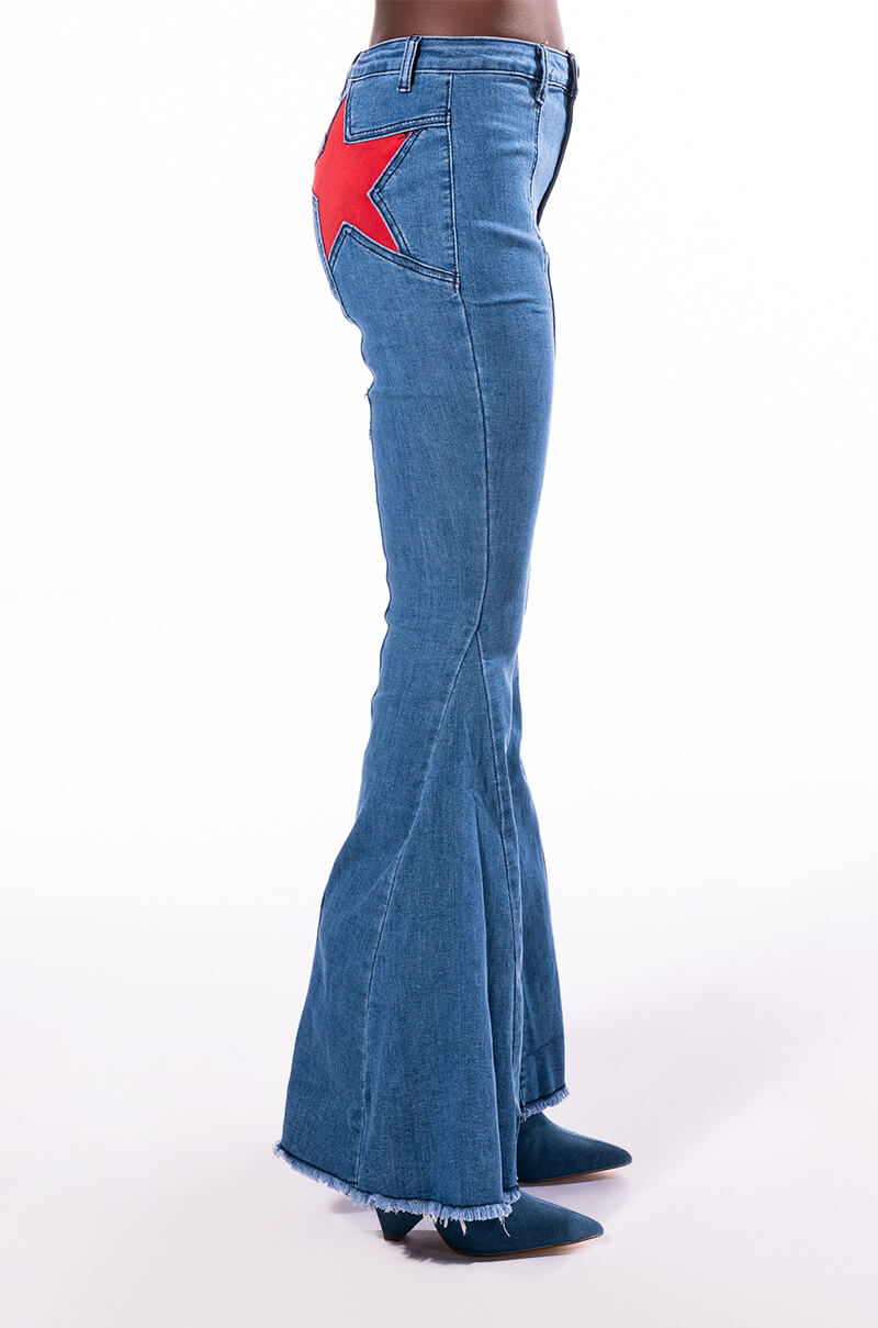 TAKE ME AWAY STAR PATCH DETAIL HIGH WAISTED FLARED JEAN