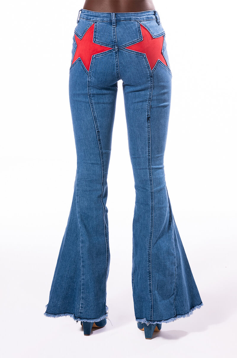 TAKE ME AWAY STAR PATCH DETAIL HIGH WAISTED FLARED JEAN