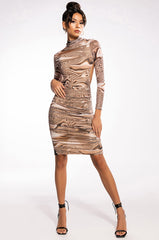 TALK ABOUT IT MIDI RUCHED MESH DRESS