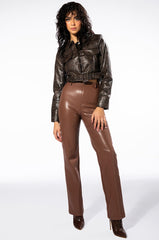 TE QUIERO HIGH RISE VEGAN LEATHER STRAIGHT LEG PANTS