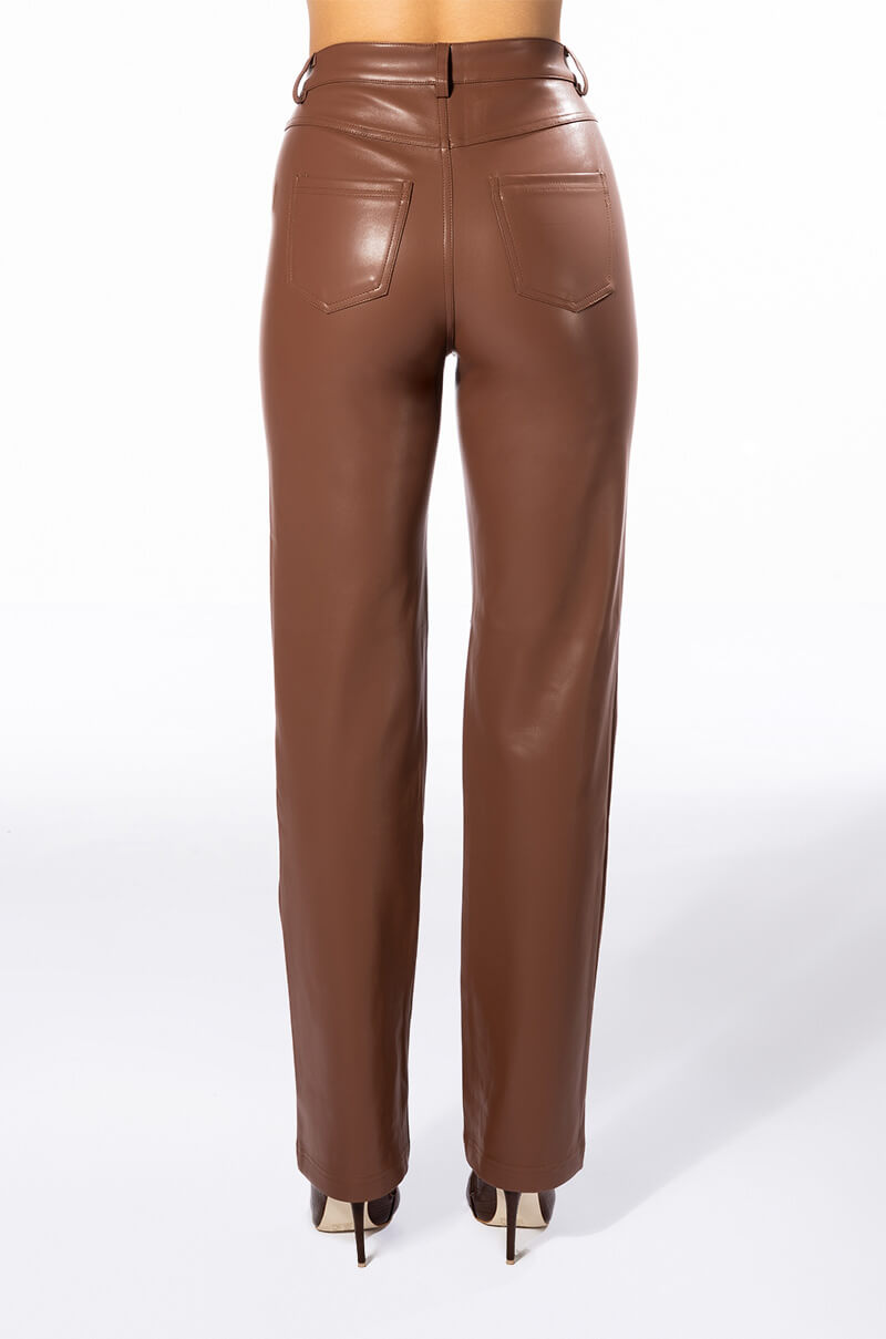 TE QUIERO HIGH RISE VEGAN LEATHER STRAIGHT LEG PANTS